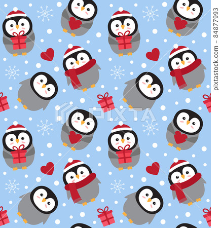 Vector seamless pattern of flat Christmas penguin Vector seamless pattern of flat Christmas penguin 84877993