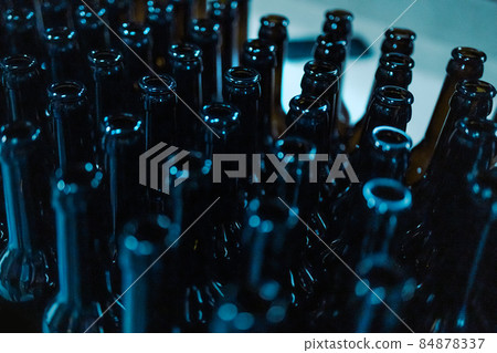 Private microbrewery. Drink factory production line beer beverage product at conveyor belt. 84878337