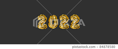 2022 golden foil balloons decor and Christmas snow with copy space on dark background. New Year concept 2022 golden foil balloons decor and Christmas snow with copy space on dark background. New Year concept 84878580
