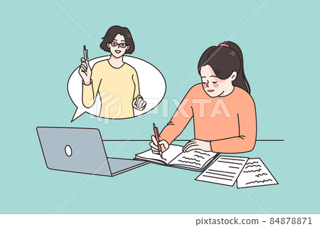 Smart girl study online on computer from home 84878871