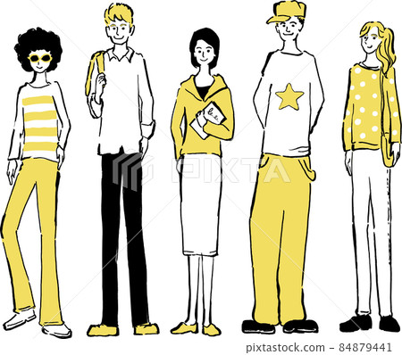 Hand-drawn illustrations of young foreigners from various countries Yellow 84879441