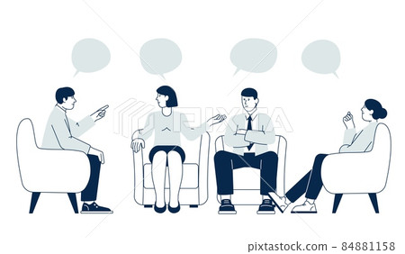 Therapy support group. Psychology session, helping social network. Women counseling, doctor and patients communication. Meeting recent vector scene 84881158