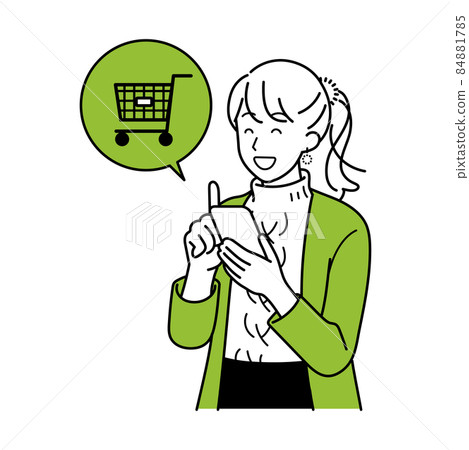 Illustration of the upper body of a woman shopping online Illustration of the upper body of a woman shopping online 84881785