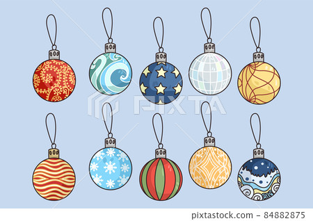 Set of colorful bulbs for Christmas tree decoration Set of colorful bulbs for Christmas tree decoration 84882875