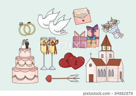 Set of wedding or marriage icons Set of wedding or marriage icons 84882879