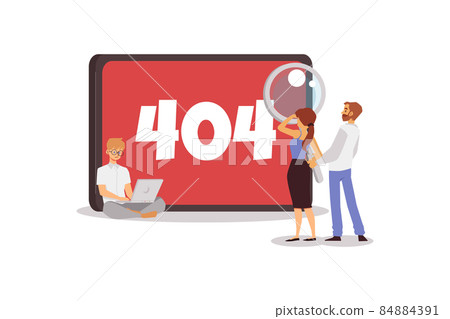 404 error on tablet screen and tiny people, flat vector illustration isolated. 84884391