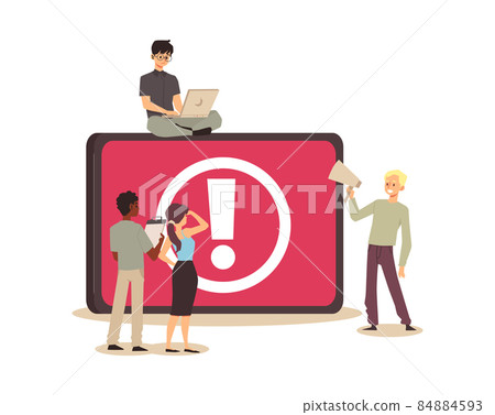 Tiny people examining operating system error or failure warning on website, cartoon vector illustration. 84884593