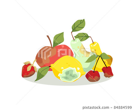 Pile of spoiled fruits with rotten sides, flat vector illustration isolated. 84884599