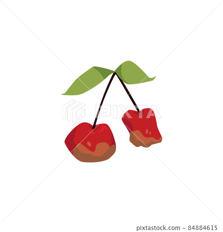Spoiled rotten cherry berries with spots, flat vector illustration isolated. Spoiled rotten cherry berries with spots, flat vector illustration isolated. 84884615