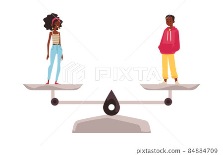 Equal rights and gender equality for man and woman keeping balance on scales. 84884709