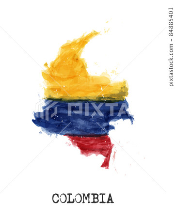 Colombia flag and map watercolor painting design . Realistic drawing country shape . White isolated background . Vector . Colombia flag and map watercolor painting design . Realistic drawing country shape . White isolated background . Vector . 84885401