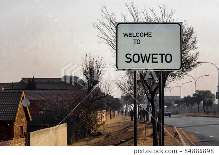 Welcome to SOWETO -  banner or road sign at the entrance of Soweto, in the suburb of Johannesburg. 84886898