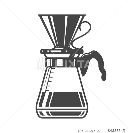 Brewed coffee pot, pour over coffee maker, indian paper filter coffee, vector 84887345