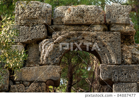 ruins of antique building among the forest in the ancient city of Phaselis ruins of antique building among the forest in the ancient city of Phaselis 84887477