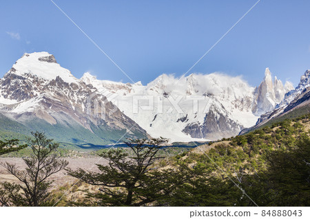 Panoramic picture of Cerro Torre taken from El Chalten hiking trail Panoramic picture of Cerro Torre taken from El Chalten hiking trail 84888043