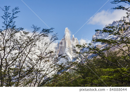Panoramic picture of Cerro Torre taken from El Chalten hiking trail Panoramic picture of Cerro Torre taken from El Chalten hiking trail 84888044
