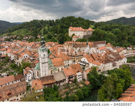 Panoramic aerial view of medieval old town of Skofja Loka, Slovenia 84888097