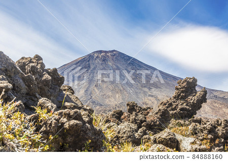 Panoramic picture of Mount Ngauruhoe in the Tongariro National Park on northern island of New Zealand in summer 84888160