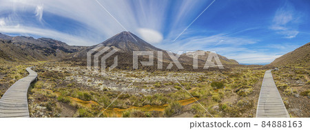 Panoramic picture of Mount Ngauruhoe in the Tongariro National Park on northern island of New Zealand in summer 84888163