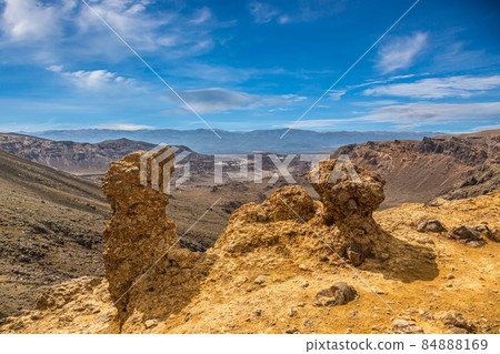 Panoramic picture of Mount Ngauruhoe in the Tongariro National Park on northern island of New Zealand in summer 84888169