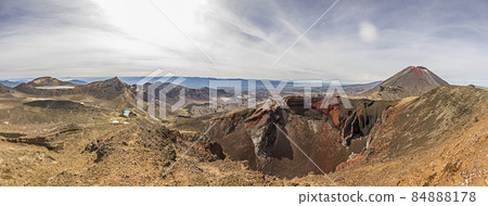 Panoramic picture of Mount Ngauruhoe in the Tongariro National Park on northern island of New Zealand in summer 84888178