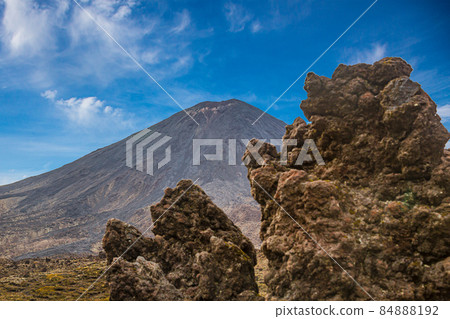 Panoramic picture of Mount Ngauruhoe in the Tongariro National Park on northern island of New Zealand in summer 84888192