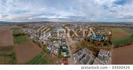 Drone panorama over Hessian spa town Bad Nauheim during the day in autumn 84888426