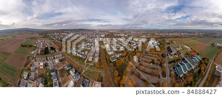 Drone panorama over Hessian spa town Bad Nauheim during the day in autumn 84888427