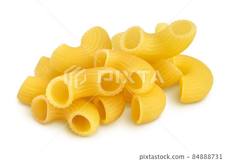 raw macaroni pasta isolated on white background with clipping path and full depth of field 84888731
