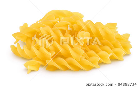 raw Fusilli pasta, isolated on white background with clipping path and full depth of field raw Fusilli pasta, isolated on white background with clipping path and full depth of field 84888734