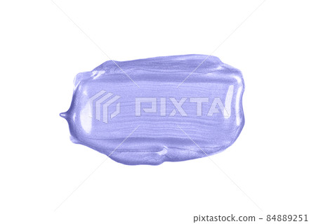 Rectangular purple or violet glossy brush stroke or smear cut out on white background. Acrylic paint or make up smear swatch sample. Trendy banner with 2022 color of the year very peri 84889251