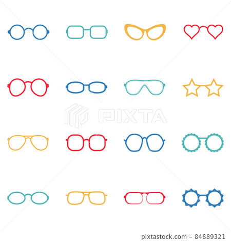 Set of color glasses and sunglasses icons, vector illustration 84889321