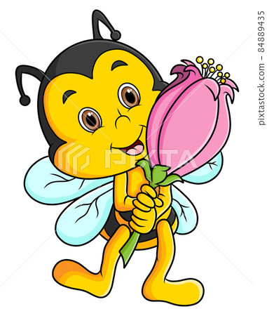 The happy bee is holding a flower and smiling The happy bee is holding a flower and smiling 84889435