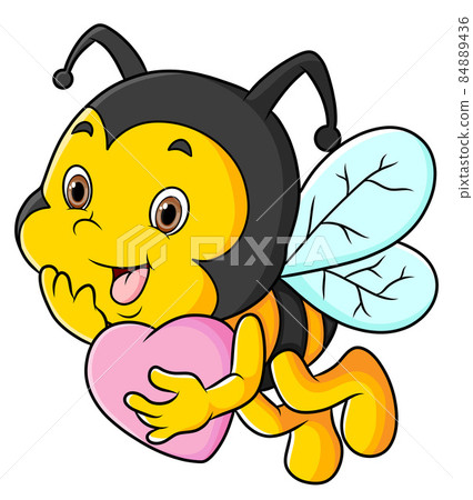 The cute bee is flying while holding a heart love doll The cute bee is flying while holding a heart love doll 84889436