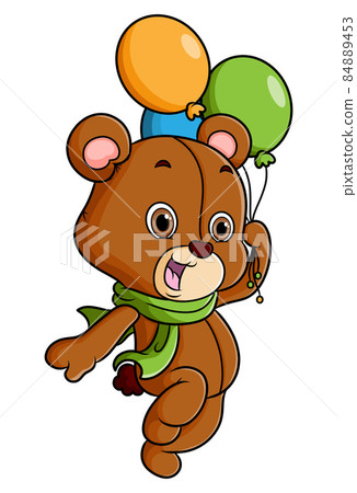 The teddy bear is enjoying the day with balloon - Stock Illustration  [84889453] - PIXTA
