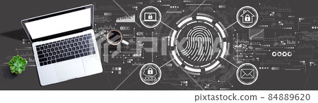 Fingerprint scanning theme with a laptop computer Fingerprint scanning theme with a laptop computer 84889620