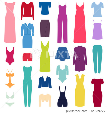 Set of woman clothes icons, vector illustration 84889777