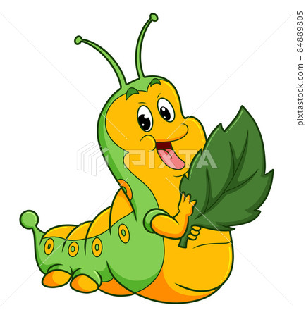The huge caterpillar is holding the leaf The huge caterpillar is holding the leaf 84889805