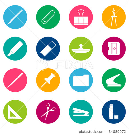 Set of white stationery icons on color background, vector illustration Set of white stationery icons on color background, vector illustration 84889972