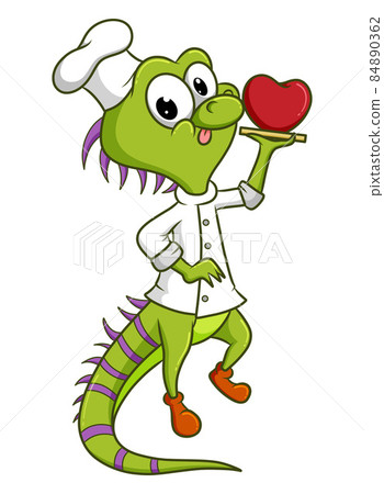 The chef iguana is serving the love on the plate The chef iguana is serving the love on the plate 84890362