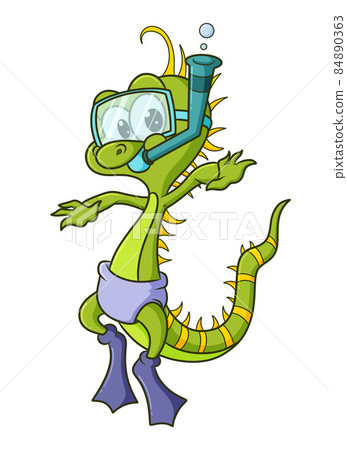 The cute iguana is snorkeling under the sea The cute iguana is snorkeling under the sea 84890363