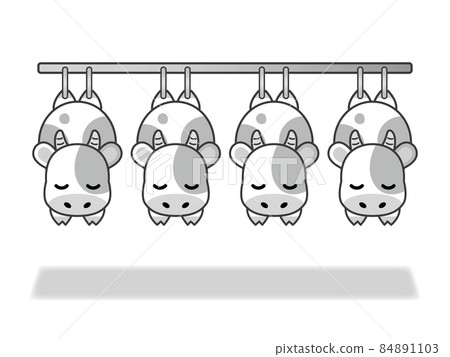 Illustration of a cow hung in a meat factory 5 84891103