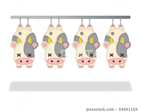 Illustration of a cow hung in a meat factory 4 Illustration of a cow hung in a meat factory 4 84891104