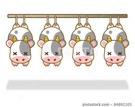Illustration of a cow hung at a meat factory 3 Illustration of a cow hung at a meat factory 3 84891105