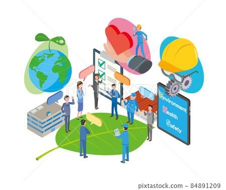 EHS isometric illustration of environment, health and safety image related to labor 84891209