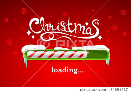 Christmas loading vector progress bar of Xmas candy cane covered with snow and icicles on red background with snowflakes. Realistic candy cane status bar of coming winter holidays, Christmas countdown Christmas loading vector progress bar of Xmas candy cane covered with snow and icicles on red background with snowflakes. Realistic candy cane status bar of coming winter holidays, Christmas countdown 84891487
