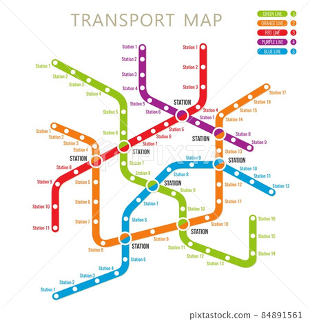 Metro, subway or underground transport system map, urban city metro station line scheme, vector. Subway or metro tube or railway train routes plan for public transport network 84891561