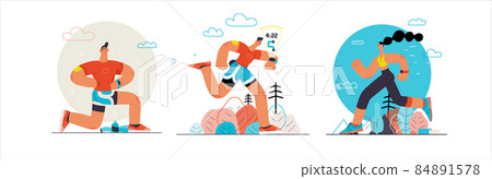 Runners - a set of illustrations of running and exercising outside people 84891578