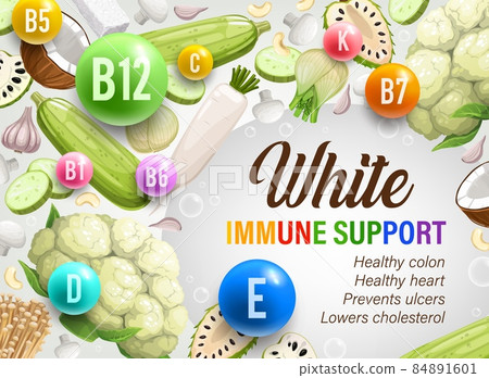 White day of color rainbow diet, organic nutrition and multivitamins of eating program, vector. Rainbow diet vitamins and mineral for immune support with healthy vegetables, fruits and nuts 84891601
