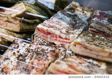salted cooked pork belly on store counter salted cooked pork belly on store counter 84891610
